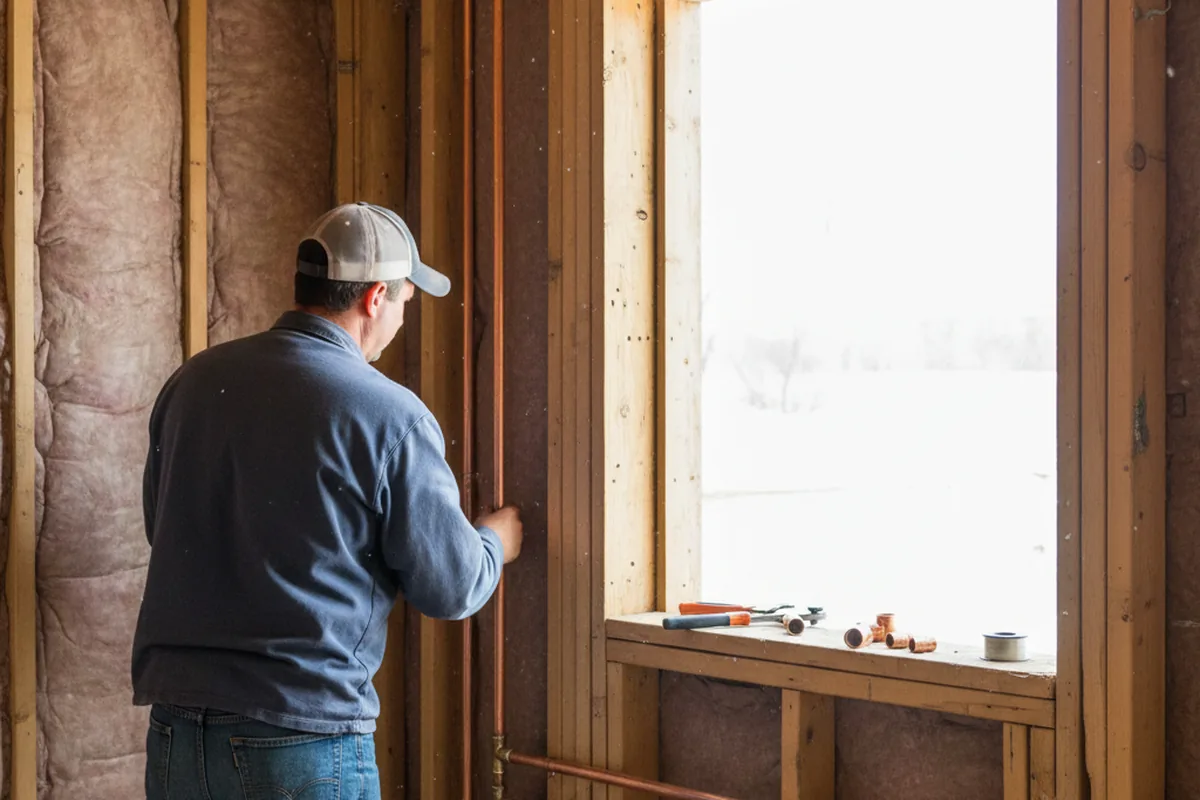 Licensed plumber running new copper supply lines in a Milam home